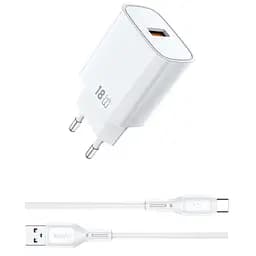 Мережевний зарядний пристрій WIWU G006 Essen QC3.0 18W GaN 1USB-A + кабель USB to Type-C White