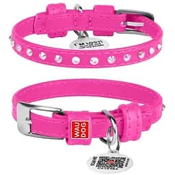 Нашийник для собак Waudog Glamour шкіряний з QR паспортом, з клейовими стразами, XS, Ш 9 мм, Дов 18-21 см (4820082498887)