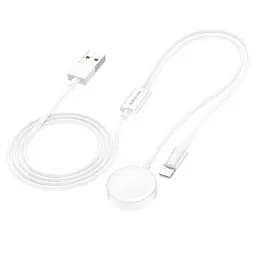 Кабель Borofone BQ22 2в1 USB to Lightning/iWatch Qi 1.2m білий - мініатюра 8
