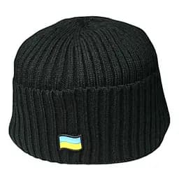 Шапка в'язана на флісі з прапором України Чорна
