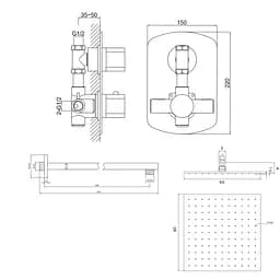 Душова система Kohlman Foxal 40 chrome з термостатом + BOX прихованого монтажу KPL-QW431FQ40, Хром - мініатюра 2