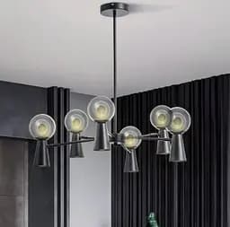 Люстра в чорному корпусі з плафоном на 2 джерела світла Line.F YG 8006-6+6 BK