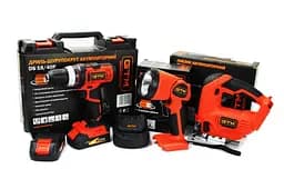Набір акумуляторного інструменту GTM 18V шурупокрут DS18/40P, лобзик JS18/65, ліхтар FLС18/1500 + 2 АКБ і ЗП