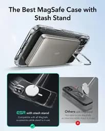 Прозорий чохол із підставкою ESR Classic Hybrid Case with Stash Stand (HaloLock) Clear Black для iPhone 16 (1A7470202) - мініатюра 3