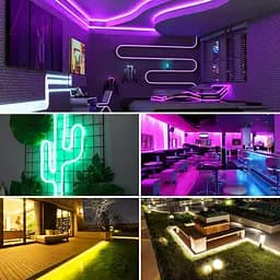 LUXONIC 16.4FT 5M Неонова світлодіодна стрічка, RGB світлодіодна стрічка, Bluetooth Гнучкий силіконовий неон з APP/пилемним - мініатюра 5