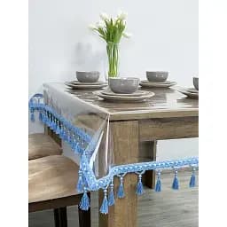 Скатертина силіконова з синьою бахромою 370х140 см