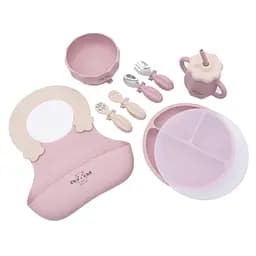 Набір силіконового дитячого посуду Cheeks для прикорму на присосках Кактус з навчальними ложками рожевий