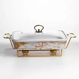 Мармитница фарфоровая Yiwu 2 л прямоугольная на металлической подставке 40х22.5х15.5 см мармит для первых блюд LT-3PCS-15