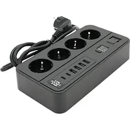 Мережевий фільтр-подовжувач Voltronic G-13H 3000W 4 Socket + 4 USB 3.2 А + 2 Type-C + таймер 2 м Black