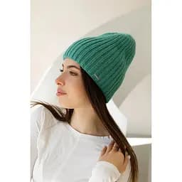 Женская зимняя шапка Ангора Молодежь из ангоры 80% с двойной вязкой Бирюзовый