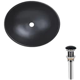 Комплект Qtap Dove: Раковина накладная овальная 415x340x140 мм Matt Black + Донный клапан PU03 (QT063078MBMBN47307)