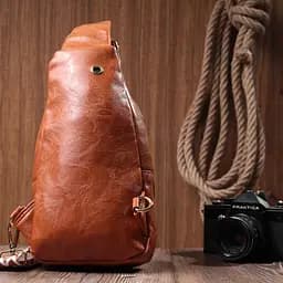 Стильна жіноча слінг сумка через плече з екошкіри Vintage 22751 руда - мініатюра 10