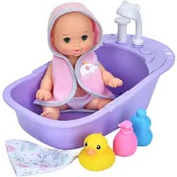 Пупс з ванною та аксесуарами з механічним краном та уточкою-пульверизатором 21 см 68382B2-1801 