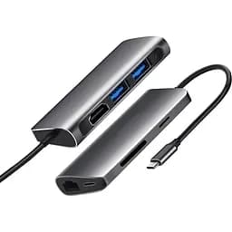 USB-хаб Prologix 7-in-1 Type-C to HDMI+2xUSB3.0+PD+Lan+TF+SD [PR-WUC-105B] [77281] - мініатюра 3