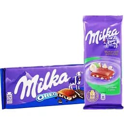 Набір: Шоколад молочний Milka з горіхом 90 г + Шоколад Milka з молочною начинкою зі смаком ванілі та шматочками печива Oreo 100 г