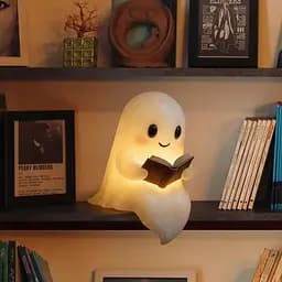 Світний привид Lscsdf Glowspirit Ghost, милий привид, що читає книгу, світний привид, зі смоли, що зігріває більше - мініатюра 4