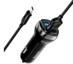Автомобильное зарядное устройство АЗУ 12-24V HOCO Z-40+ кабель Micro, 2xUSB, 2.4A, кабель 1м, Black - мініатюра 3