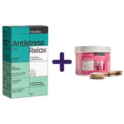 Набір: кава MindMe Antistress & Relax функціональна мелена 250 г + колагенові вершки з кокосовим молоком MindMe Beauty Creamer 210 г