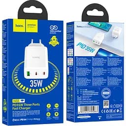 Мережевий зарядний пристрій Hoco N33 USB-A / 2 х USB-C 35W White [124887] - мініатюра 6