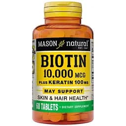 Біотин з кератином Mason Natural 10000 мкг 60 таблеток