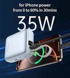 УМБ Choetech 10000mAh 35W PD3.0 USB-C In/Out, with buid-in type-C cabel голуба - мініатюра 7