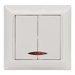 Выключатель двойной встраиваемый закал.керамика с подсветкой Primera белая 3006 LUXEL