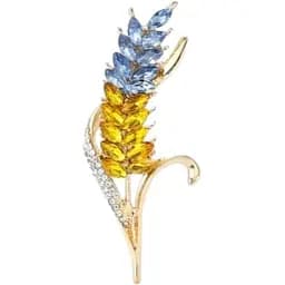 Брошь-булавка колосок пшеницы со стразами Желто-Голубая