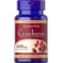 Натуральная добавка Puritan's Pride Cranberry Fruit Concentrate with C and E, 100 капсул