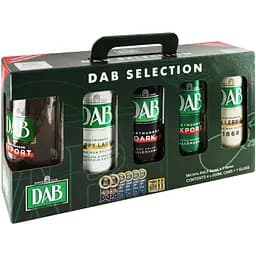 Набор: пиво DAB export 0.5л + DAB темное 0.5л + DAB kellerbier 0.5л + DAB Hoppy Lager 0.5л + бокал