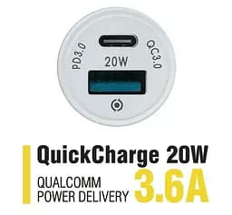 Автомобільний ЗП Piko 20 W USB + Type-C (CC-302QP) біле - мініатюра 3