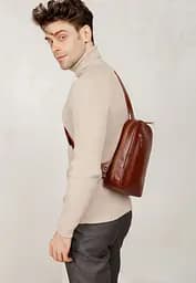 Чоловіча шкіряна сумка Chest bag світло-коричнева - мініатюра 3