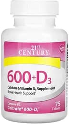 Вітаміни та мінерали 21st Century Calcium 600 mg + D3 800 IU, 75 каплет