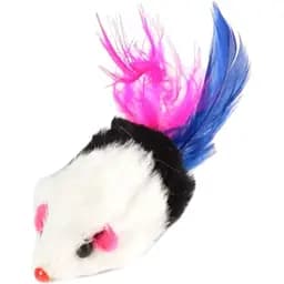 Миша з брязкальцем та пером Fox іграшки для котів у пакеті чорно-біла 5 см