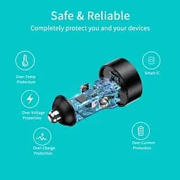 Автомобільний зарядний пристрій Choetech С0054BK 2xUSB-C, 40 Вт, PD - мініатюра 6