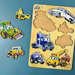 Дерев'яний пазл-вкладиш Машинки-великий 7 елементів Ubumblebees 1х23х33 см det0009878 - мініатюра 2