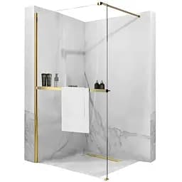 Душова стінка Rea Aero 80 gold з полицею Evo REA-K8439 + HOM-00653, прозорий, золотий