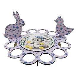 Великодня підставка для писанок бузкова з зайчиком і курочкою на 12 яєць
