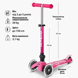 Самокат Micro Mini Deluxe Foldable LED Рожевий (MMD197) - мініатюра 8