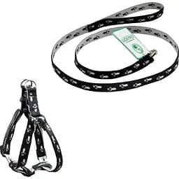 Комплект капроновый Lucky Pet Лапки: шлея 28-33х44-52х1 см + поводок, черно-серый