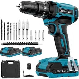 Набір акумуляторних дриль MHPRO 21 В, акумуляторний перфораторний дриль з 2 батареями 2000 мАг, крутний момент 25+3