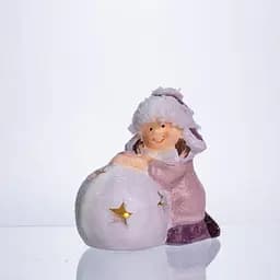 Новорічна фігурка з підсвіткою Дівчинка зі сніговою кулею з фарфори 11×7×12 см Yiwu CR-5-9