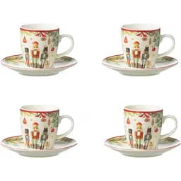 Комплект чашек с блюдцем J-line для эспрессо рождественские с щелкунчиком 4 шт. (49320)