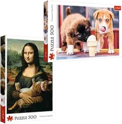 Набор Пазлы - (500 + 500 элм.) - "Мона Лиза и дремлющий котенок" + "Время для мороженого"