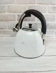 Хороший металевий чайник зі свистком нержавіюча сталь з мармуровим покриттям Edenberg 3л EB-3541W Білий