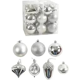Набор новогодних украшений 30 игрушек на елку с рисунками и глитером, серебояного цвета (160816)