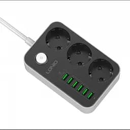 Мережевий фільтр подовжувач чорний 3 розетки з 6 USB 2м із захистом із заземленням LDNIO SE3631 2500W 10A - мініатюра 6