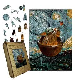 Деревянный фигурный пазл Грога Ван Гога, А3, Деревянная коробка 200 элементов
