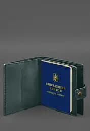 Шкіряна обкладинка-портмоне для військового квитка офіцера запасу (широкий документ) Зелений - мініатюра 4