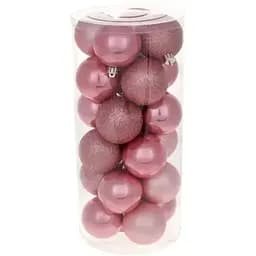 Набір святкових ялинкових кульок Рожевий фламінго діаметром 6 см 24 шт глянцеві глітер і матові