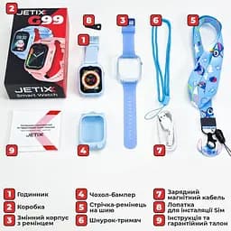 Дитячий смарт-годинник JETIX G99 зі змінним корпусом, GPS, 4G Відеодзвінком і вологозахистом Блакитний - мініатюра 9